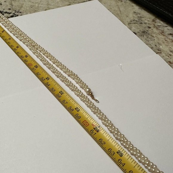 Lot Of 2 Marvella Faux Seed Pearl Bead Beaded Gold Tone Necklace 1 Signed - Picture 8 of 10